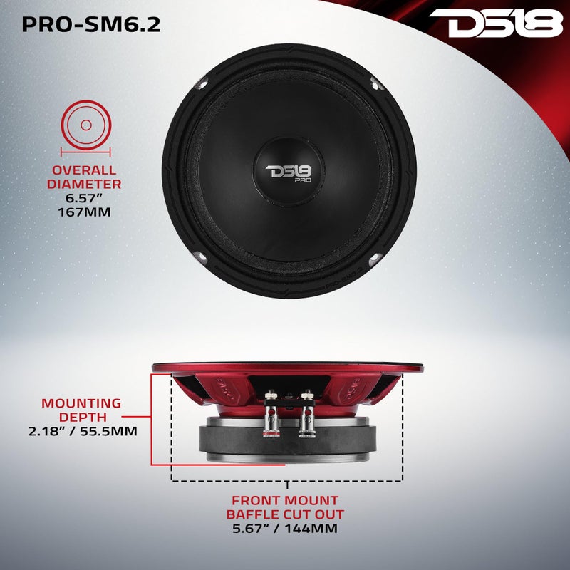 DS18 PRO-SM6.2 Slim Loudspeaker - 6.5", Midrange, Red Steel Basket, 400W Max Power, 200W RMS, 2 Ohms - IP66 Water Resistance, Perfect for Motorcycle Applications - Image 5